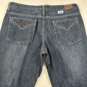 Y2K Urban Pipeline Bootcut Jeans Men 38x32 Low Rise Relax Denim Blue Embroidered
